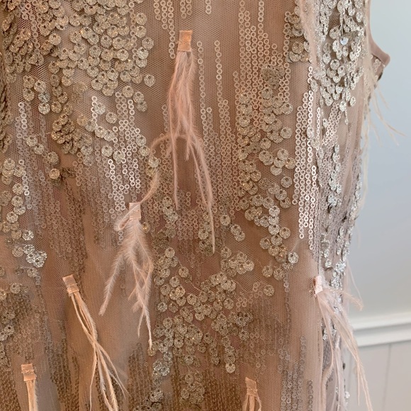 Ostrich feather and sequins vintage glam champagne dress - Picture 7 of 11